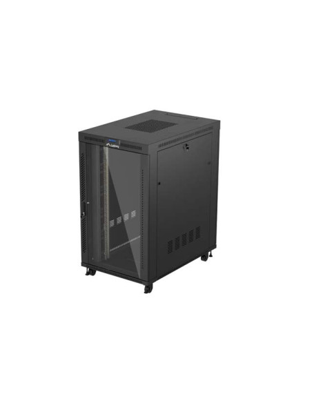 19" VOĽNE STOJÚCA RACKOVÁ SKRIŇA 27U/800X1200 (FLAT PACK) S PRESKLENÝMI DVERAMI LCD ČIERNA LANBERG