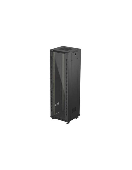 19" VOĽNE STOJÚCA RACKOVÁ SKRIŇA 42U/600X600 (FLAT PACK) S PRESKLENÝMI DVERAMI ČIERNA LANBERG