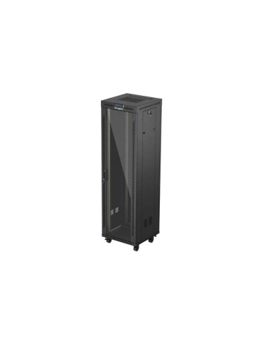 19" VOĽNE STOJÚCA RACKOVÁ SKRIŇA 42U/600X600 (FLAT PACK) S PRESKLENÝMI DVERAMI LCD ČIERNA LANBERG V2