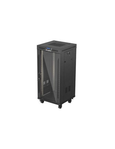 19" VOĽNE STOJÚCA RACKOVÁ SKRIŇA 24U 600X600 ČIERNE SKLENENÉ DVERE LCD LANBERG (FLAT PACK) V2