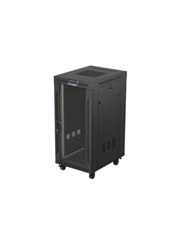 19" VOĽNE STOJÚCA RACKOVÁ SKRIŇA 24U 600X800 ČIERNE SKLENENÉ DVERE LCD LANBERG (FLAT PACK) V2