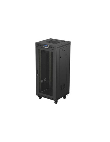 19" VOĽNE STOJÚCA RACKOVÁ SKRIŇA 27U/600X600 (FLAT PACK) SO SIEŤOVANÝMI DVERAMI LCD ČIERNA LANBERG V2