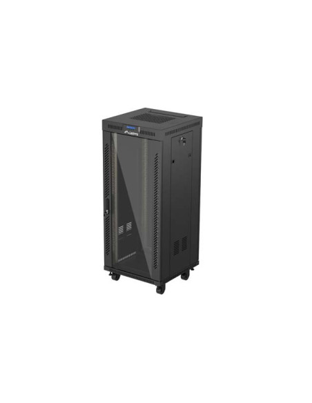 19" VOĽNE STOJÚCA RACKOVÁ SKRIŇA 27U/600X600 (FLAT PACK) S PRESKLENÝMI DVERAMI LCD ČIERNA LANBERG V2