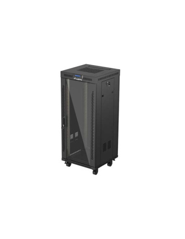 19" VOĽNE STOJÚCA RACKOVÁ SKRIŇA 27U/600X600 (FLAT PACK) S PRESKLENÝMI DVERAMI LCD ČIERNA LANBERG V2
