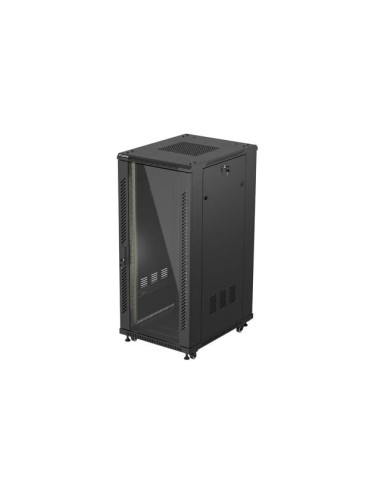 19" VOĽNE STOJÚCA RACKOVÁ SKRIŇA 27U/600X800 (FLAT PACK) S PRESKLENÝMI DVERAMI ČIERNA LANBERG