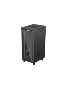 19" VOĽNE STOJÚCA RACKOVÁ SKRIŇA 27U/600X800 (FLAT PACK) S PRESKLENÝMI DVERAMI LCD ČIERNA LANBERG V2