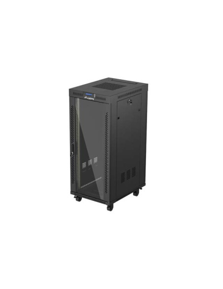 19" VOĽNE STOJÚCA RACKOVÁ SKRIŇA 27U/600X800 (FLAT PACK) S PRESKLENÝMI DVERAMI LCD ČIERNA LANBERG V2
