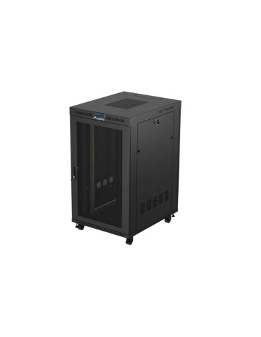 19" VOĽNE STOJÚCA RACKOVÁ SKRIŇA 27U 800X1000 ČIERNY LCD S PERFOROVANÝMI DVERAMI LANBERG (FLAT PACK) V2