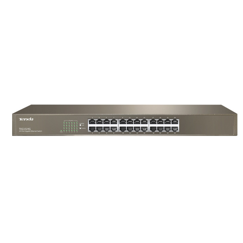 Tenda TEG1024G 24x Gigabit Switch, Fanless-bez ventilátorov, Rackmount 19", ochrana proti prepätiu