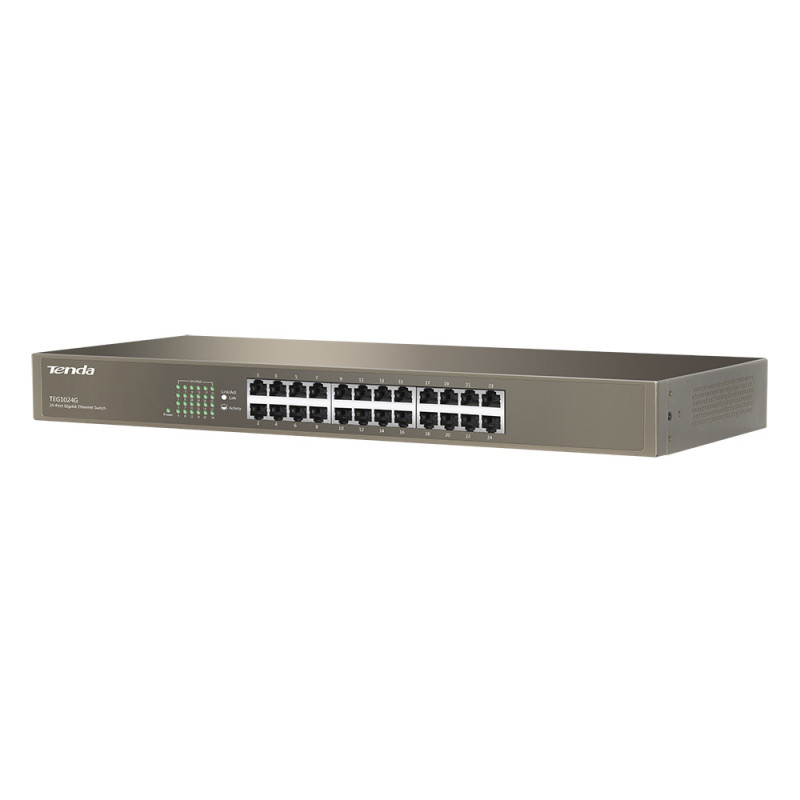 Tenda TEG1024G 24x Gigabit Switch, Fanless-bez ventilátorov, Rackmount 19", ochrana proti prepätiu