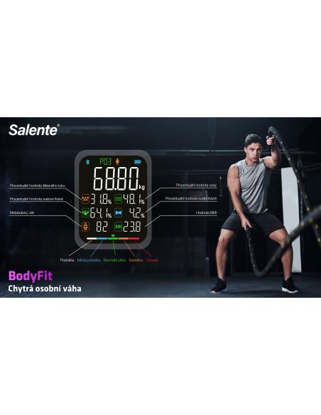 Salente BodyFit, múdra osobná diagnostická fitness váha, Bluetooth, biela