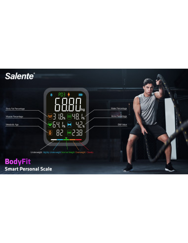 Salente BodyFit, múdra osobná diagnostická fitness váha, Bluetooth, biela