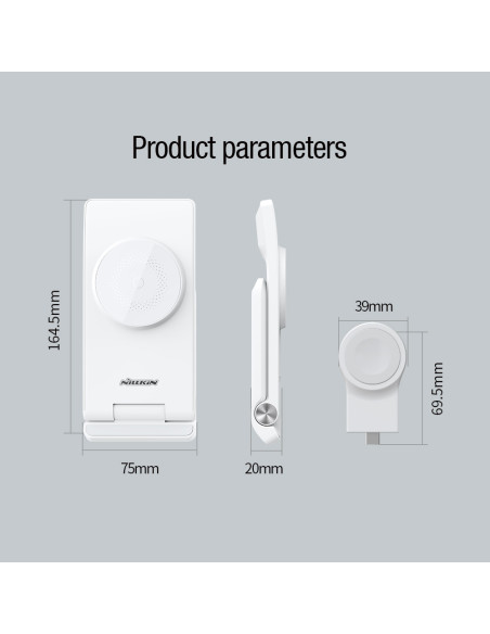 Nillkin PowerTrio 3v1 Bezdrôtová Nabíjačka MagSafe pre Apple Watch White (MFI)
