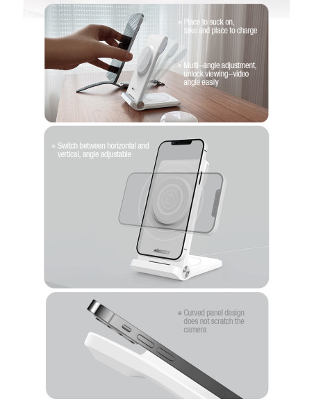 Nillkin PowerTrio 3v1 Bezdrôtová Nabíjačka MagSafe pre Apple Watch White (MFI)