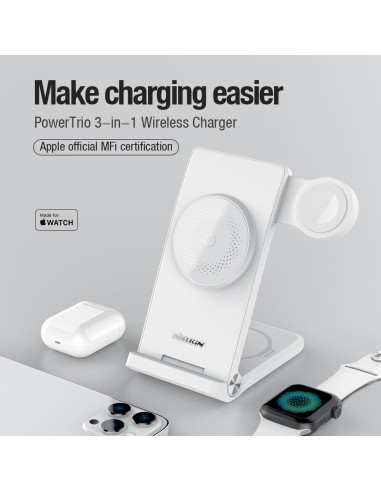 Nillkin PowerTrio 3v1 Bezdrôtová Nabíjačka MagSafe pre Apple Watch White (MFI)