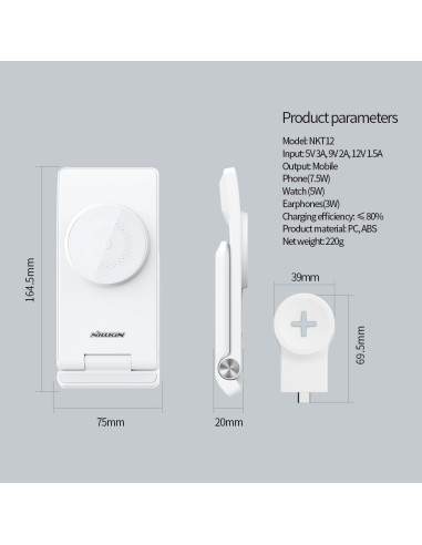 Nillkin PowerTrio 3v1 Bezdrôtová Nabíjačka MagSafe pre Samsung Watch White