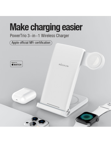 Nillkin PowerTrio 3v1 Bezdrôtová Nabíjačka pre Apple Watch White (MFI)