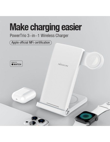 Nillkin PowerTrio 3v1 Bezdrôtová Nabíjačka pre Apple Watch White (MFI)