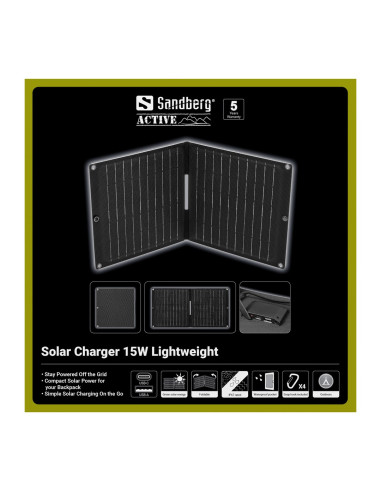 Sandberg Solar Charger 15W Lightweight, skladacia solárna nabíjačka, čierna