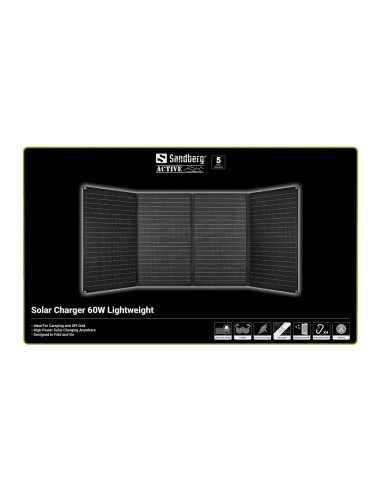 Sandberg Solar Charger 60W Lightweight, skladacia solárna nabíjačka, čierna