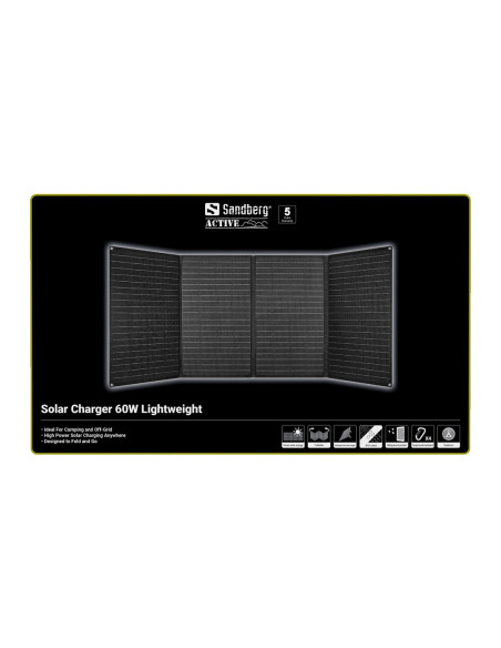 Sandberg Solar Charger 60W Lightweight, skladacia solárna nabíjačka, čierna