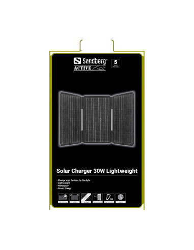 Sandberg Solar Charger 30W USB/USB-C/DC, skladacia solárna nabíjačka, čierna