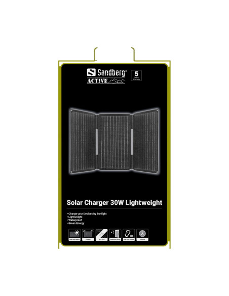 Sandberg Solar Charger 30W USB/USB-C/DC, skladacia solárna nabíjačka, čierna