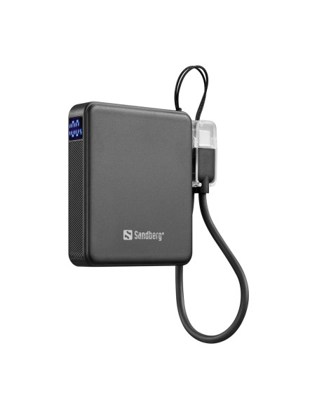 Sandberg Nano Powerbank 5000 mAh PD20W, kompaktná powerbanka s USB-C káblom, čierna