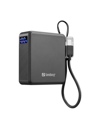 Sandberg Nano Powerbank 10000 mAh PD20W, kompaktná powerbanka s USB-C káblom, čierna