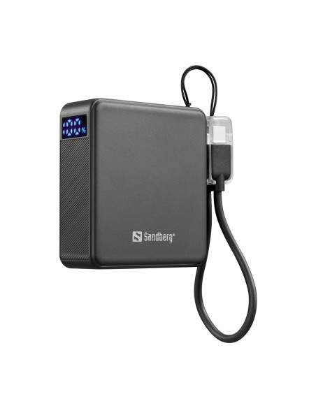 Sandberg Nano Powerbank 10000 mAh PD20W, kompaktná powerbanka s USB-C káblom, čierna