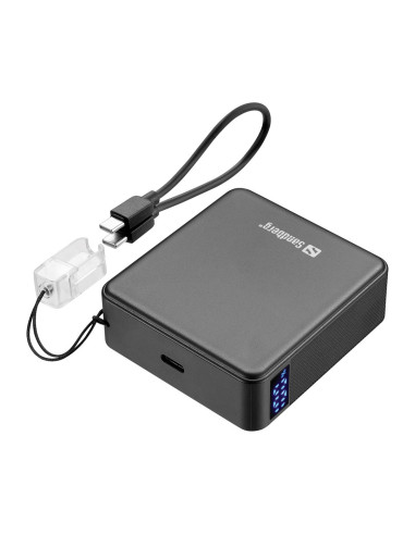 Sandberg Nano Powerbank 10000 mAh PD20W, kompaktná powerbanka s USB-C káblom, čierna