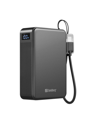 Sandberg Nano Powerbank 20000 mAh PD20W, kompaktná powerbanka s USB-C káblom, čierna