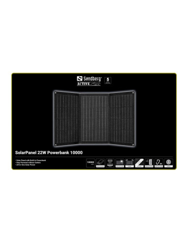 Sandberg SolarPanel 22W Powerbank 10000 mAh, solárna powerbanka, čierna
