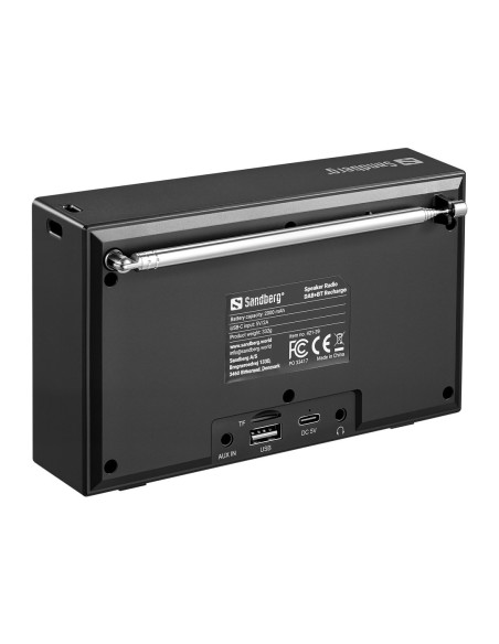 Sandberg Speaker Radio DAB+BT Recharge, prenosné DAB+/FM rádio s Bluetooth, čierna