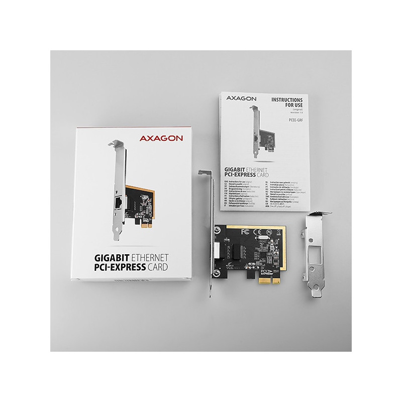 AXAGON PCEE-GRF, PCIe sieťová karta - 1x Gigabit Ethernet port (RJ-45), Realtek 8111F, vr. LP
