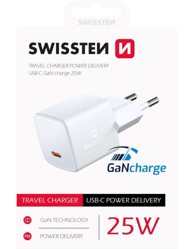SWISSTEN MINI SIEŤOVÝ ADAPTÉR GaN USB-C 25W POWER D