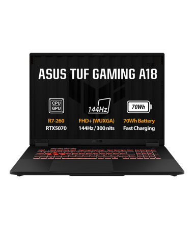 ASUS TUF Gaming A18/FA808UP-S8020/R7-260/18"/WUXGA/16GB/512GB/RTX 5070/bez OS/Gray/2R