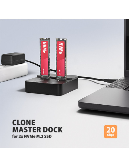 AXAGON ADSA-M2C22L, USB-C 20Gbps dokovacia stanica pre 2× M.2 NVMe SSD s funkciou klonovania