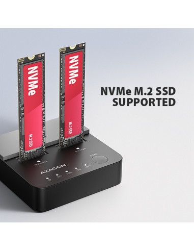 AXAGON ADSA-M2C22L, USB-C 20Gbps dokovacia stanica pre 2× M.2 NVMe SSD s funkciou klonovania