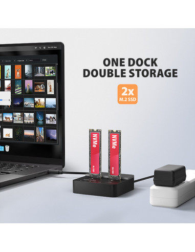 AXAGON ADSA-M2C22L, USB-C 20Gbps dokovacia stanica pre 2× M.2 NVMe SSD s funkciou klonovania