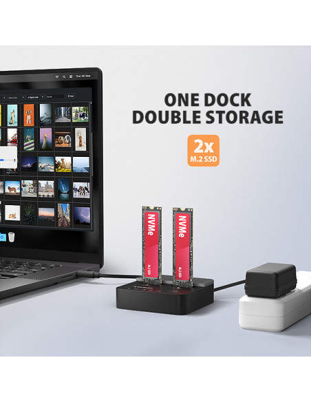 AXAGON ADSA-M2C22L, USB-C 20Gbps dokovacia stanica pre 2× M.2 NVMe SSD s funkciou klonovania