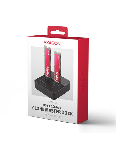 AXAGON ADSA-M2C22L, USB-C 20Gbps dokovacia stanica pre 2× M.2 NVMe SSD s funkciou klonovania