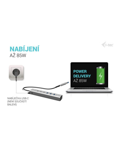 i-tec USB-C/USB-A Metal HUB 6 port (3x USB-C, 3x USB-A), LAN, Power Delivery 85W