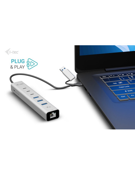 i-tec USB-C/USB-A Metal HUB 6 port (3x USB-C, 3x USB-A), LAN, Power Delivery 85W
