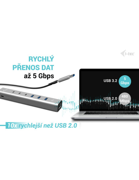 i-tec USB-C/USB-A Metal HUB 6 port (3x USB-C, 3x USB-A), LAN, Power Delivery 85W