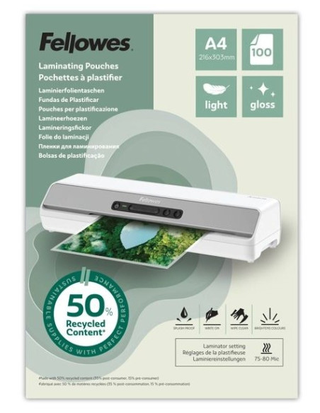 Laminovacie fólie Fellowes A3 80 mic z recyklovaného materiálu (50%), matné
