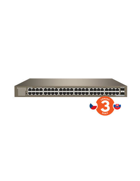 Tenda TEG1050F 48x Gigabit so SFP, 48x RJ45 + 2x SFP, Fanless - bez ventilátorov, Rackmount, VLAN, 6kV