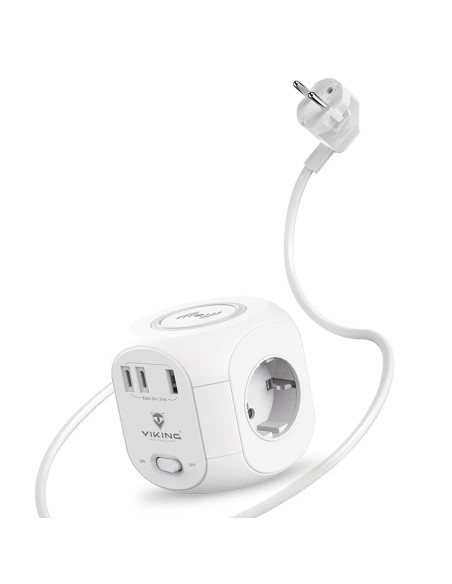 Sieťový adaptér Viking AC Cube W33 /3xAC/1xUSB-A/2xUSB-C/Nabíjanie Wireless/Tlačidlo On/Off