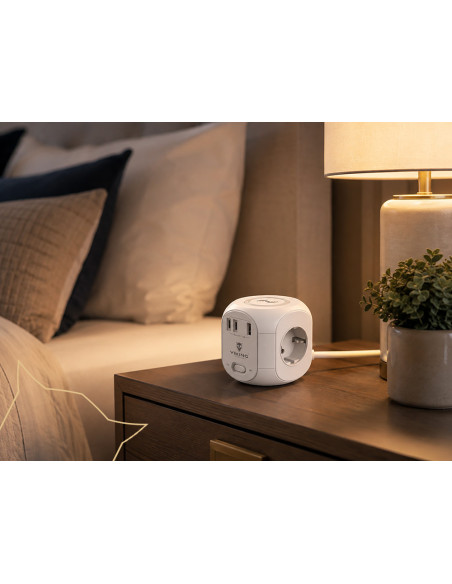 Sieťový adaptér Viking AC Cube W33 /3xAC/1xUSB-A/2xUSB-C/Nabíjanie Wireless/Tlačidlo On/Off
