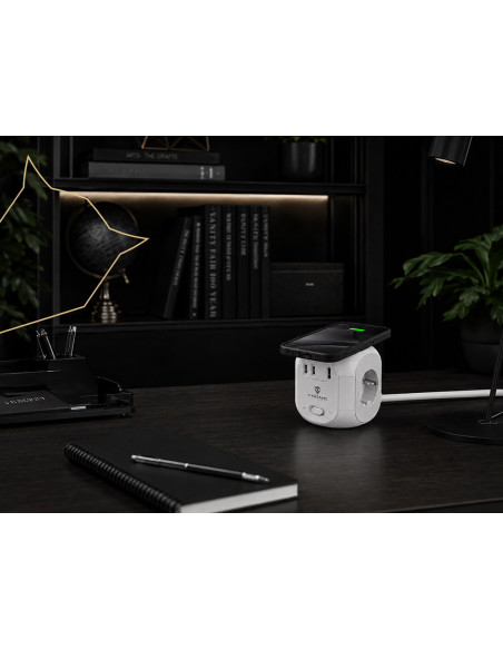 Sieťový adaptér Viking AC Cube W33 /3xAC/1xUSB-A/2xUSB-C/Nabíjanie Wireless/Tlačidlo On/Off